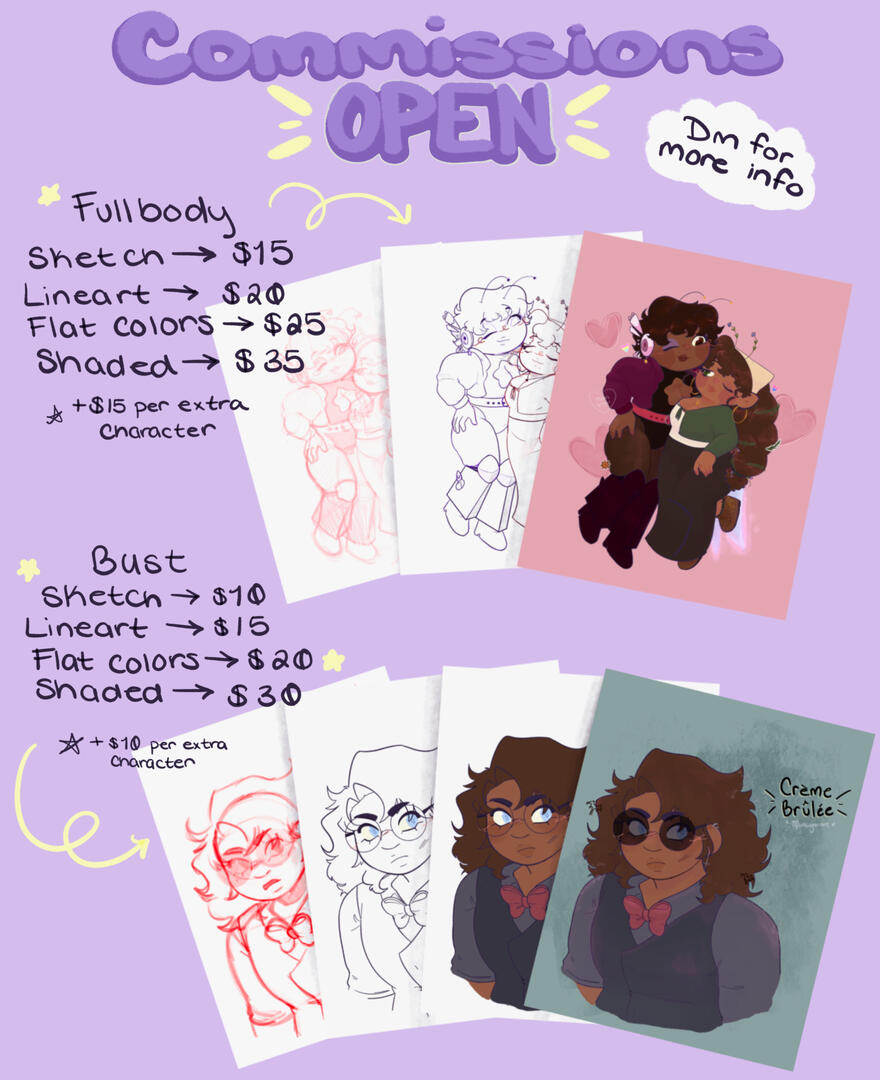 Commission Spreadsheet, list of prices underneath